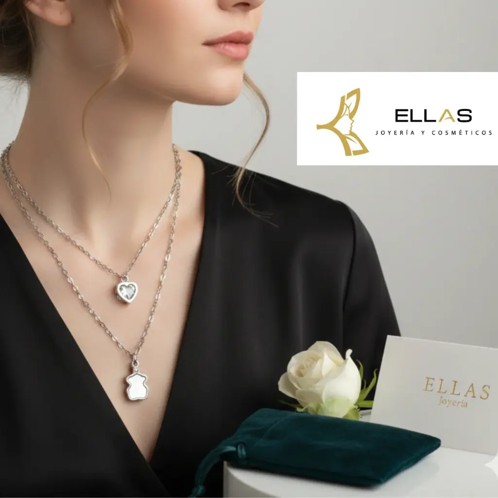 Set Juego de collar acero corazón y dije osso cadena dos vueltas + aretes