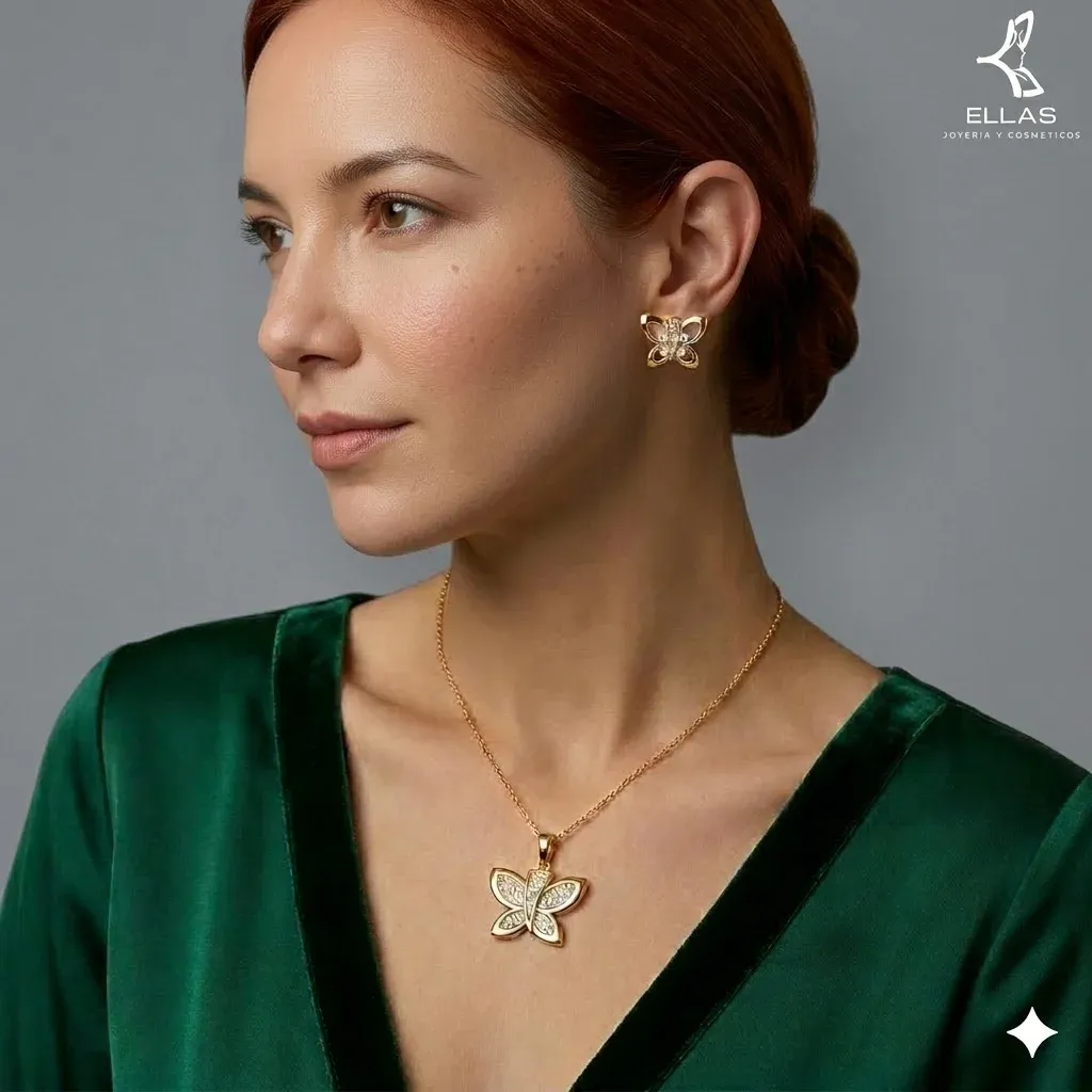 Juego Mariposa con TrebolOro Laminado 18K Dorado.webp
