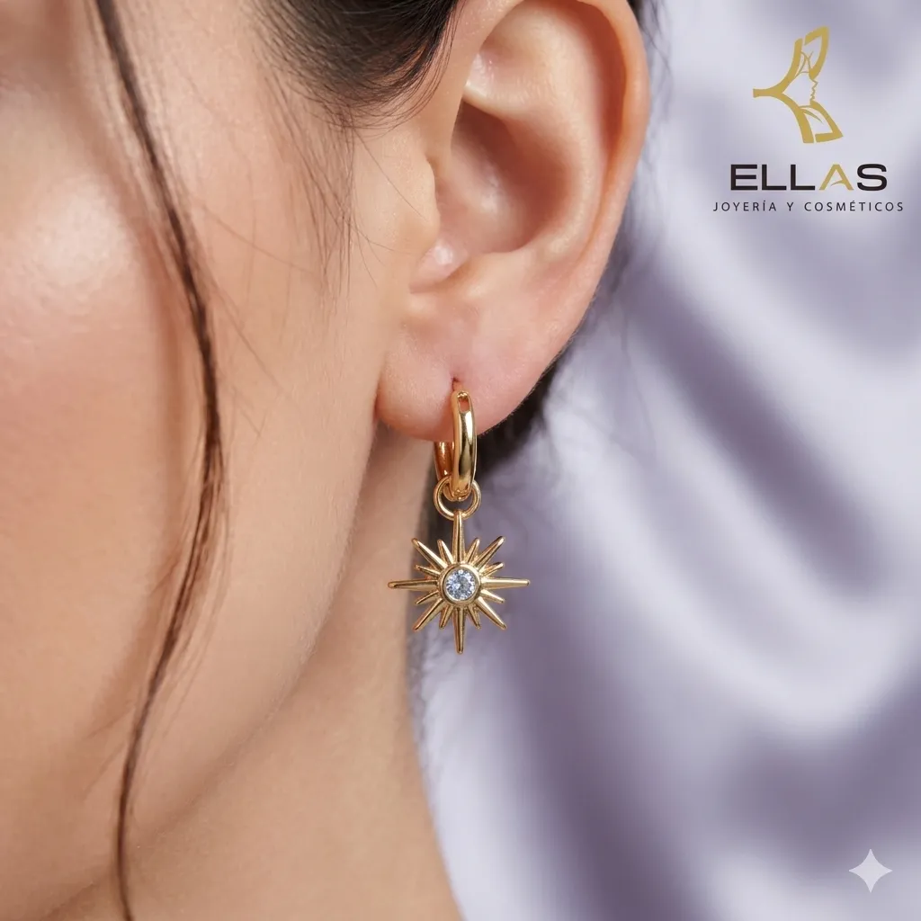 Arete Desmontable Sol Radiante Oro Laminado 18K Dorado  Circonia Blanca2.5 x 1.2 cm pers.webp