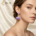 Aretes Artesanales de Flor en Tela Lila