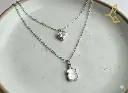 Set Juego de collar acero corazón y dije osso cadena dos vueltas + aretes corazón liso