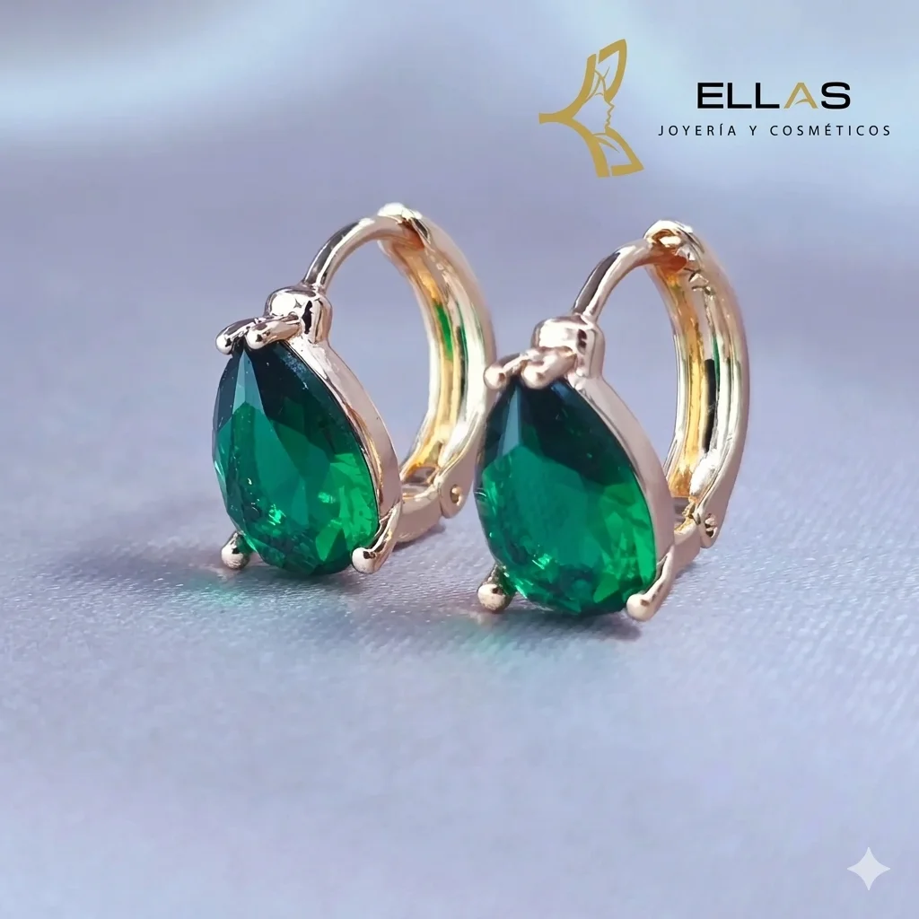 Huggie Gota Esmeralda Oro Laminado 18K Dorado/Circonia Verde