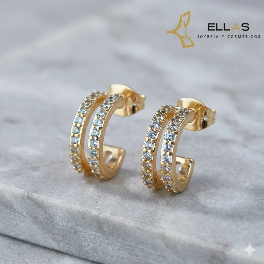 [WEBDPROMESAS] Arete Dos Promesas Oro Laminado 18K Dorado, Circonia Blanca
