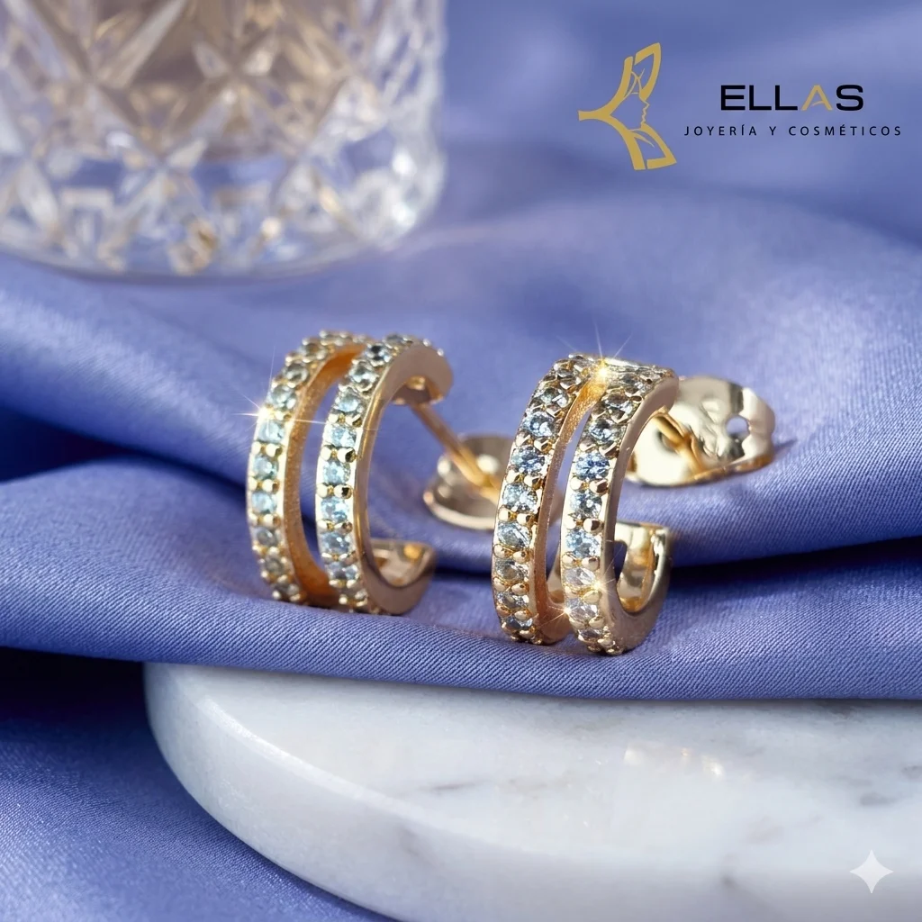 Arete Dos Promesas Oro Laminado 18K Dorado, Circonia Blanca