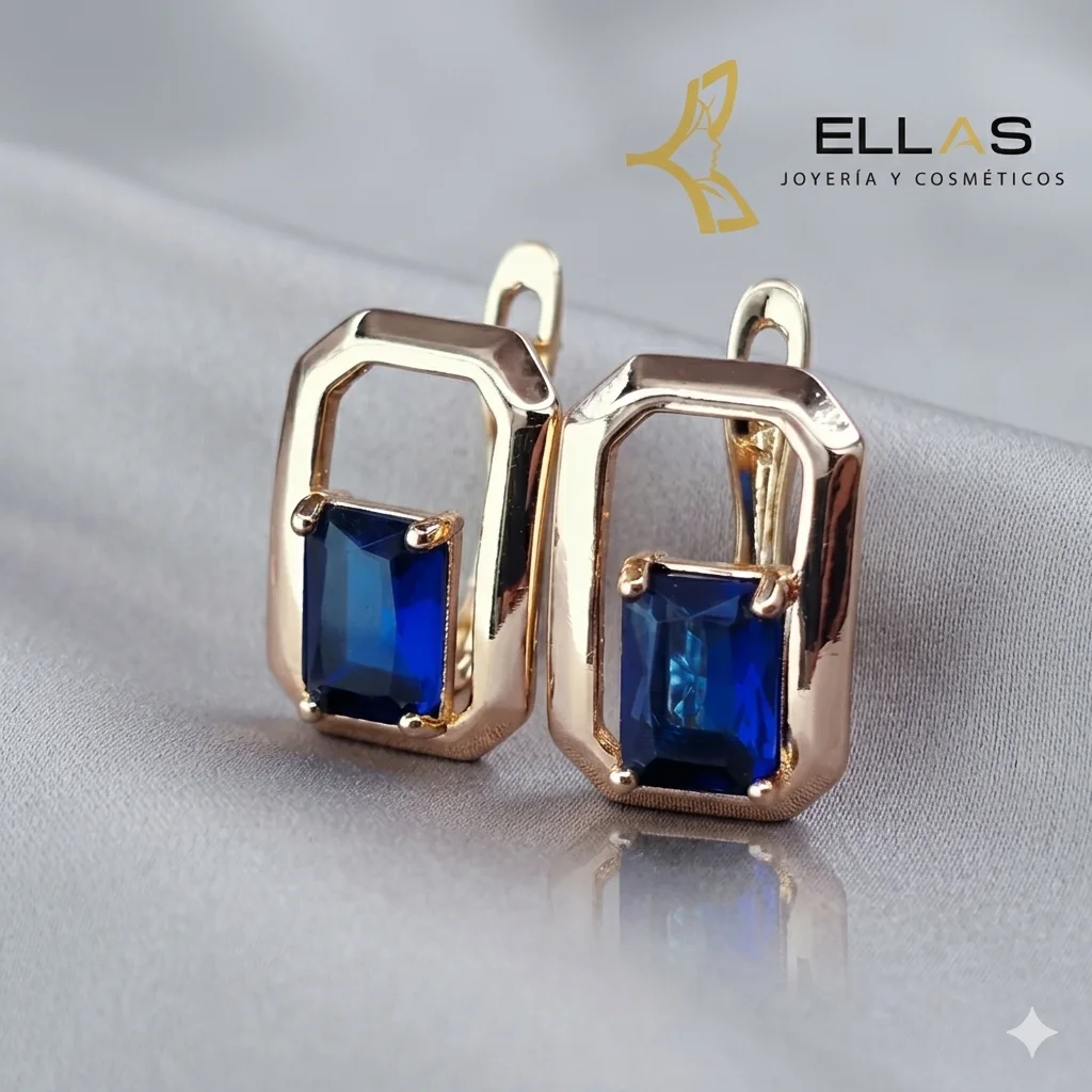 [WEBHRAZUL] Huggie Realización Azul	Oro Laminado 18K Dorado, Circonia Azul