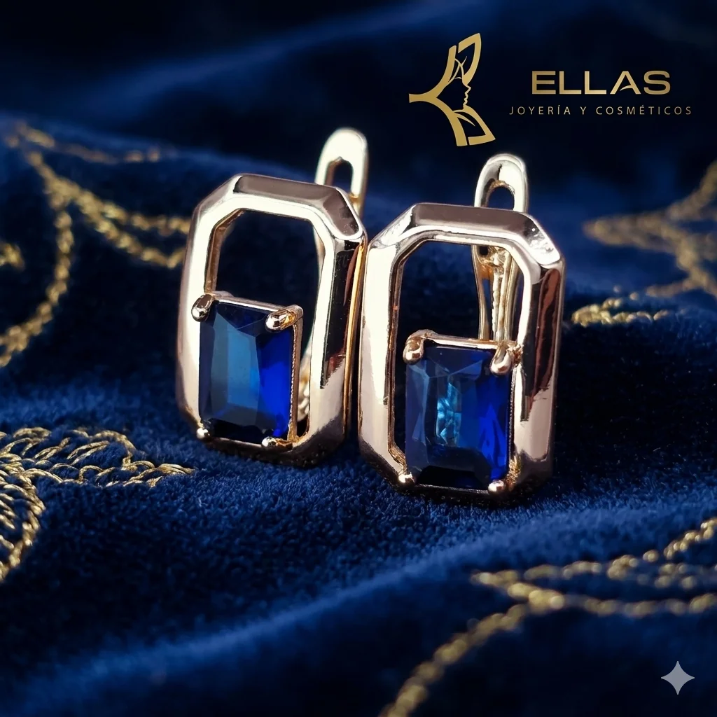 Huggie Realización Azul	Oro Laminado 18K Dorado, Circonia Azul