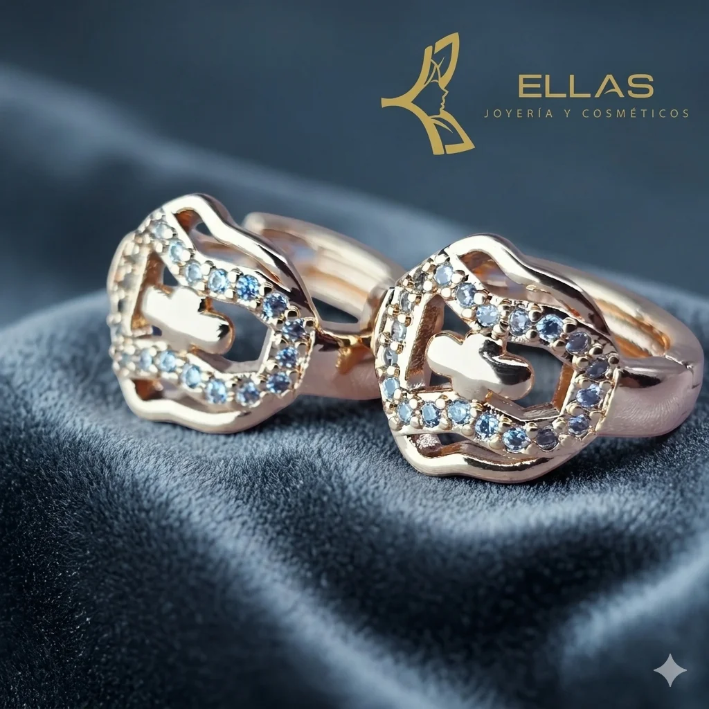 Huggie Escudo y Cruz Oro Laminado 18K Dorado/Circonia Blanca