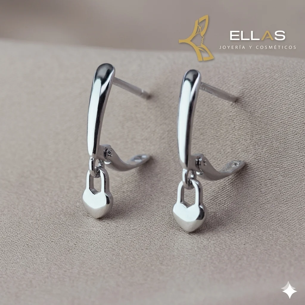 Huggie Candado Corazón Oro Laminado 18K Blanco