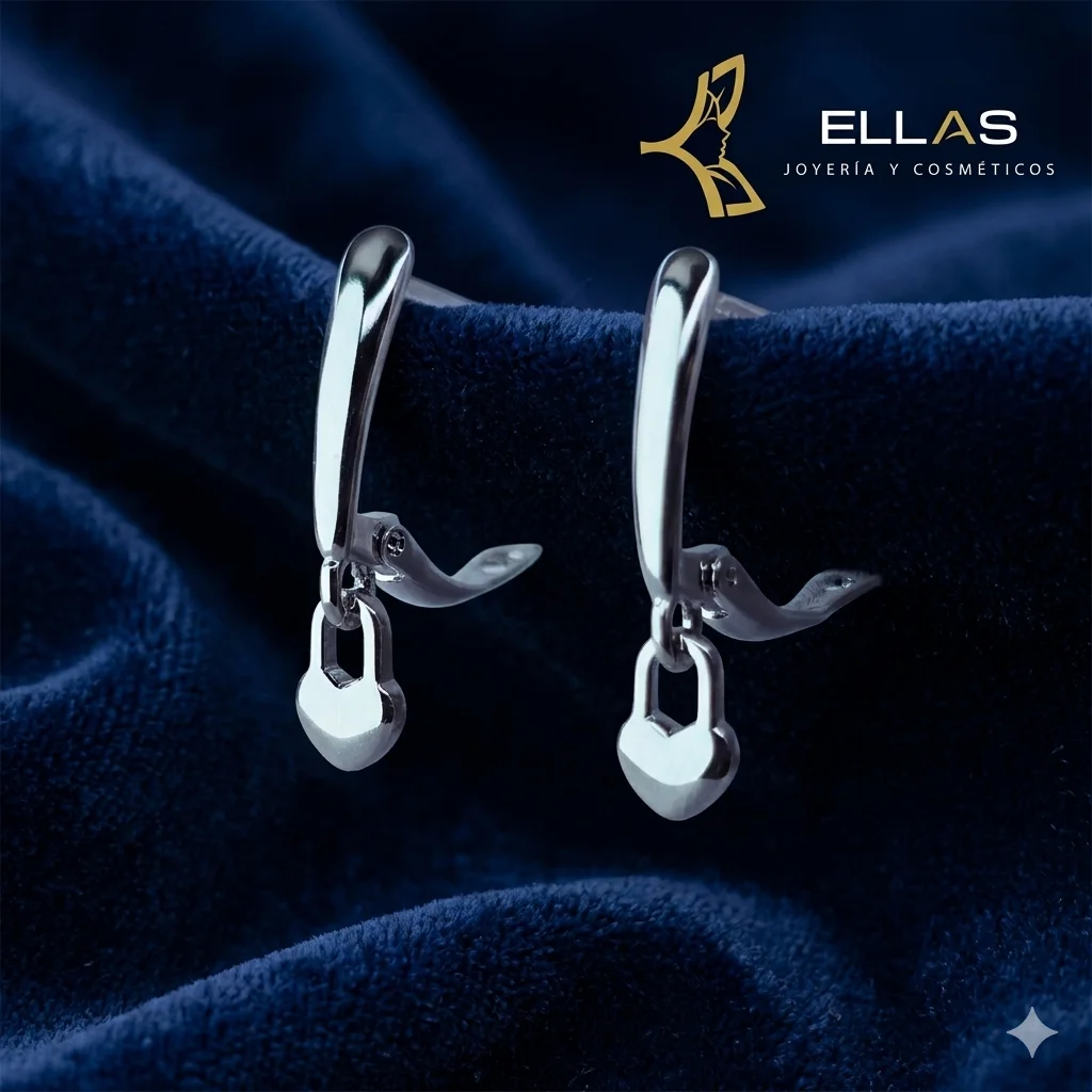 Huggie Candado Corazón Oro Laminado 18K Blanco