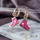Arete Tenis Fucsia de Moda Oro Laminado 18K Dorado/Esmalte Fucsia y Blanco