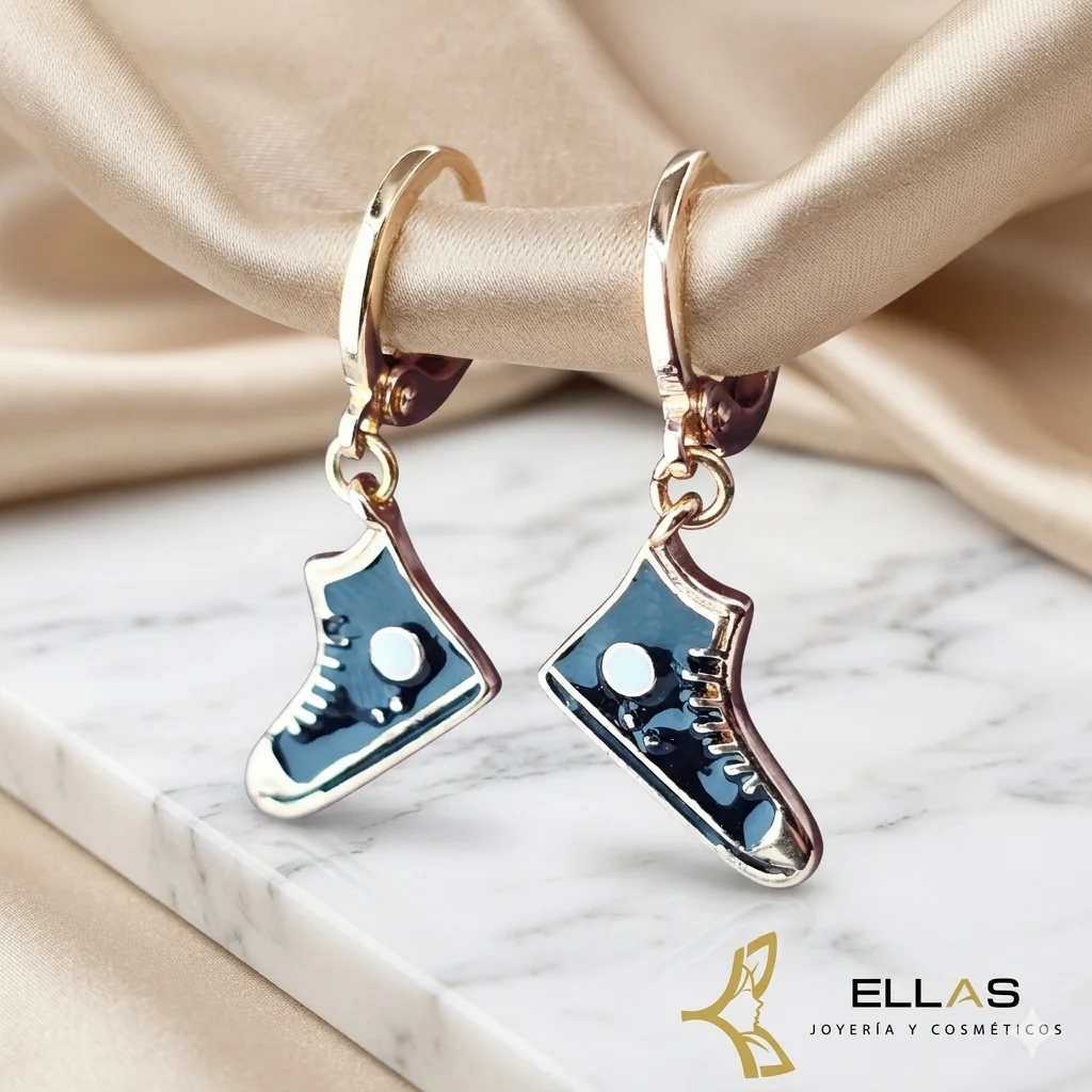 [WEBATENISN] Arete Tenis Negros de Moda Oro Laminado 18K Dorado/Esmalte Negro y Blanco