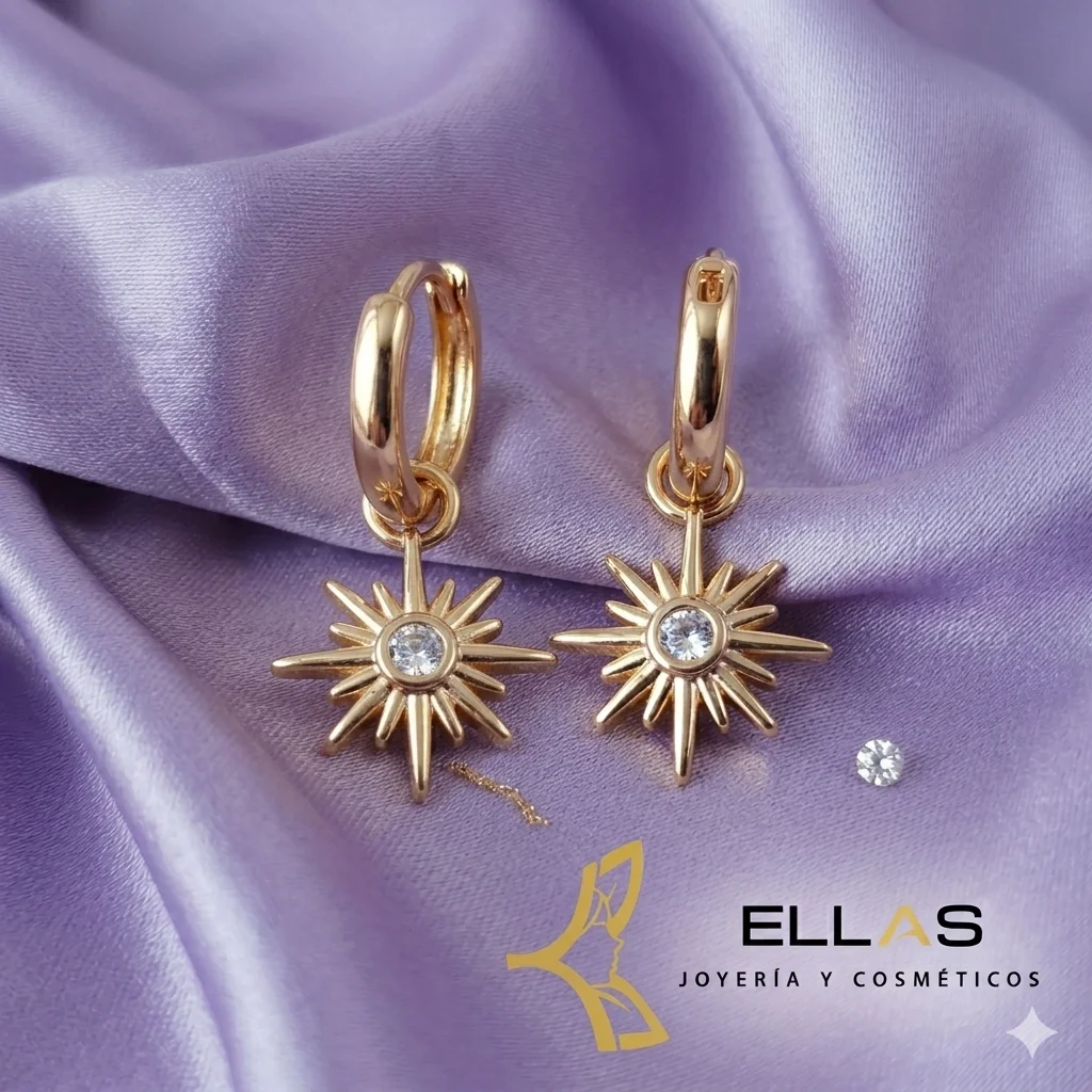 Arete Desmontable Sol Radiante Oro Laminado 18K Dorado/Circonia Blanca