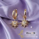 Arete Desmontable Sol Radiante Oro Laminado 18K Dorado/Circonia Blanca