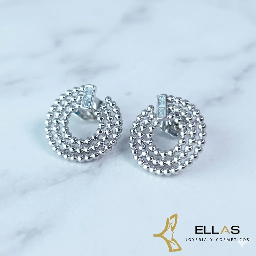 Arete Encuentro de Municiones Oro Laminado 18K Blanco/Circonia Blanca