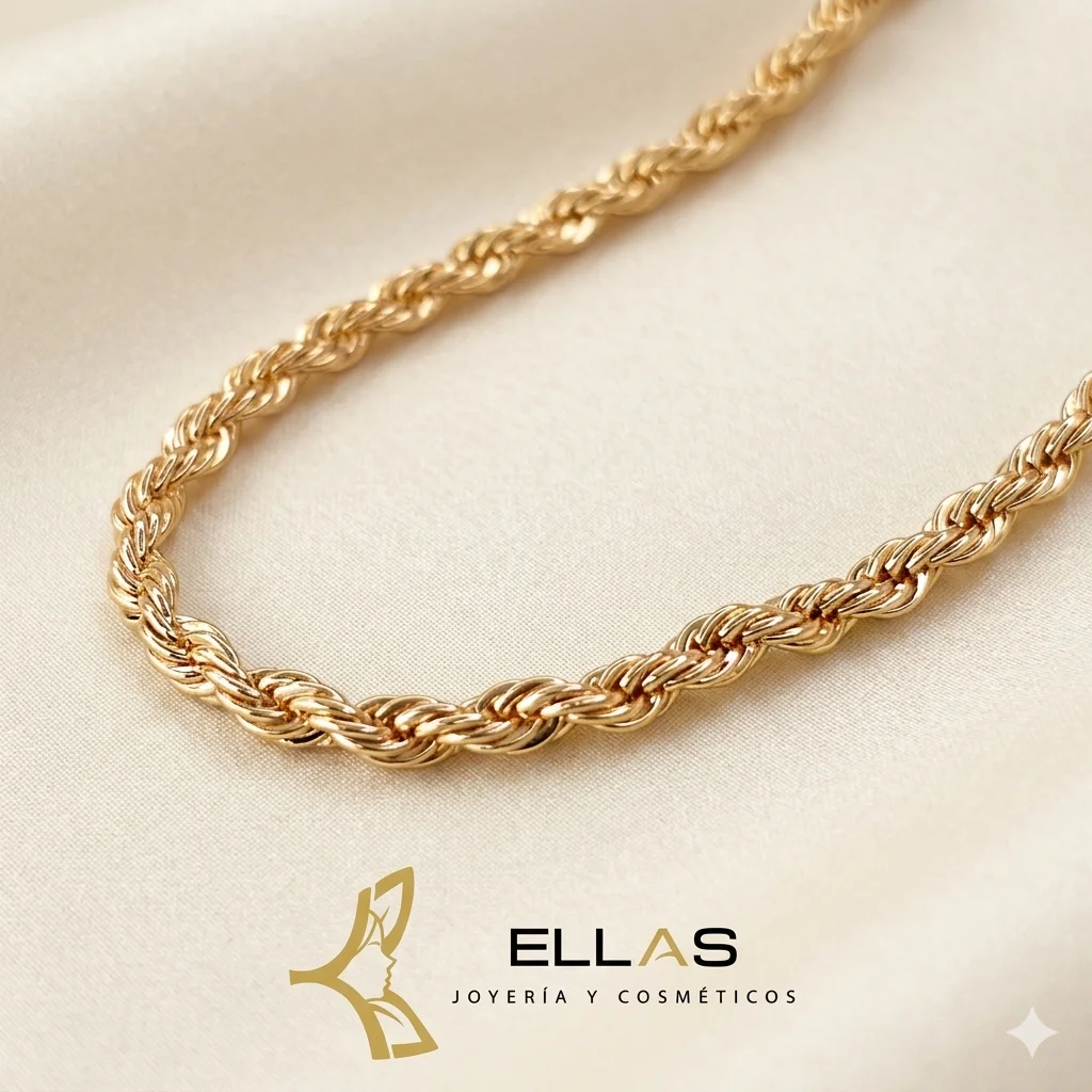 Cadena Tejido Cordón Salomónico o Torzal Oro Laminado 18K Dorado