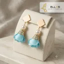 Aretes Artesanales de Flor en Tela Azul