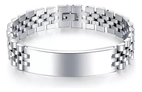 [PHAC5] PULSERA HOMBRE ACERO PLATEADO ANCHO 