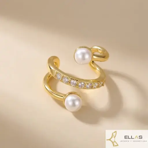 [WebZ2485] Earcuff con Microzircones + 2 perlas en CoverGold